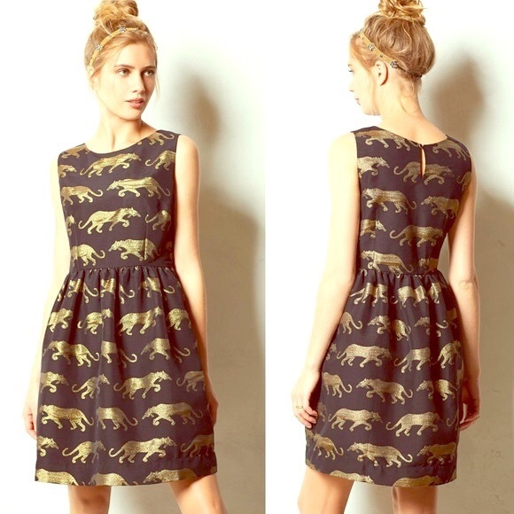Eyedoll Gold Jaguar Dress Anthropologie - Picture 1 of 4